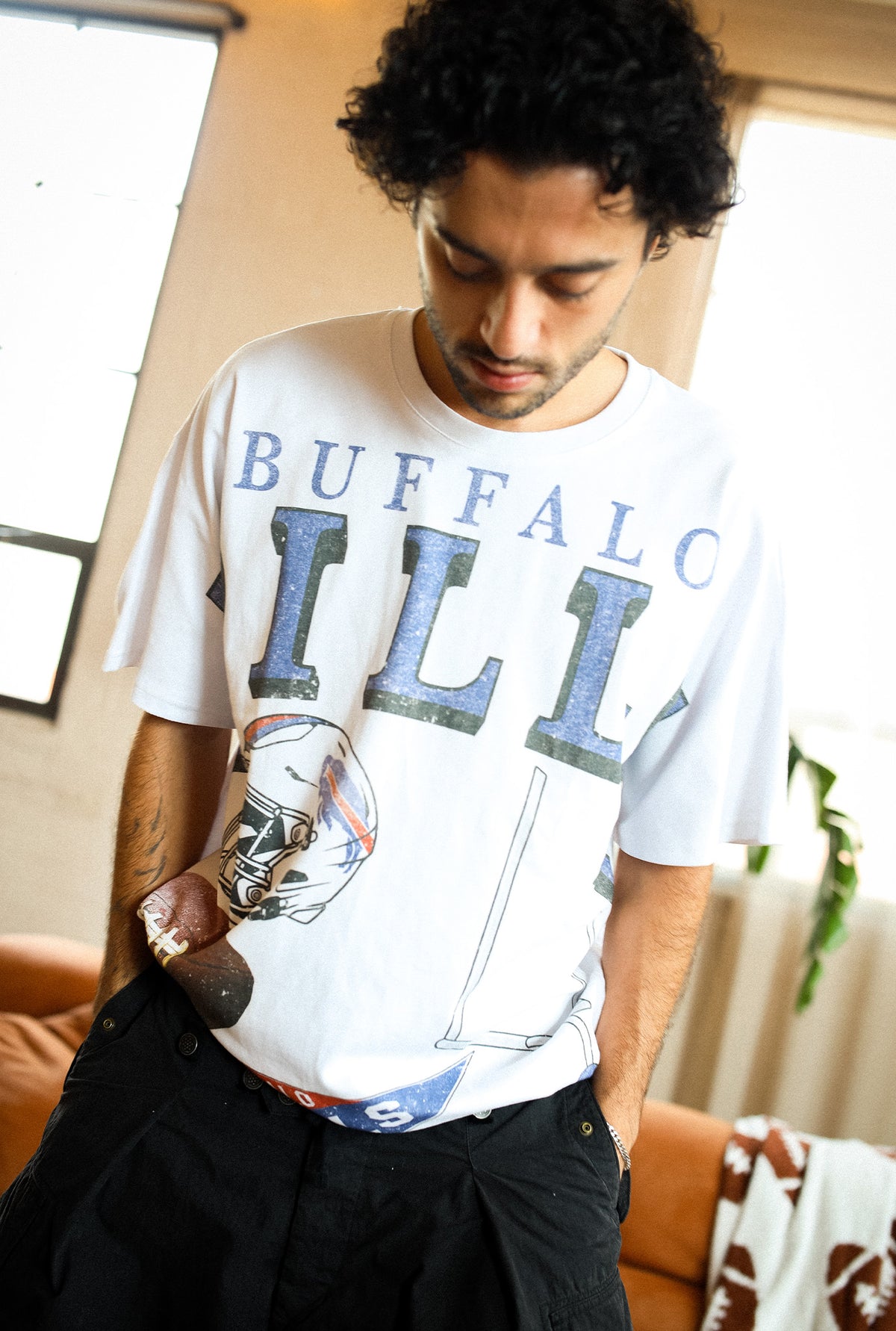 Buffalo Bills Vintage Clubhouse Oversized Print Heavyweight T-Shirt - White