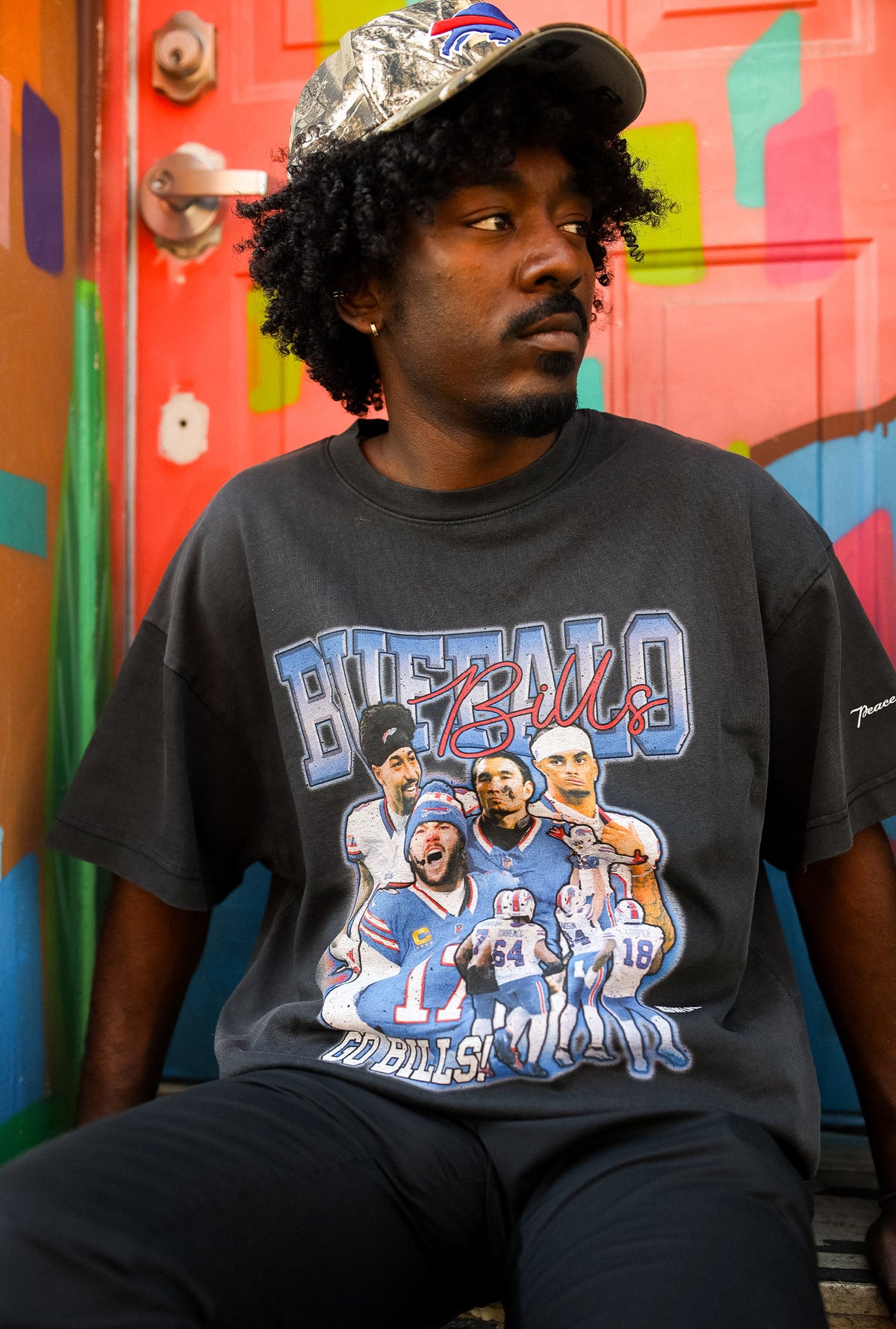 Buffalo Bills Vintage Heavyweight Garment Dyed T-Shirt - Black