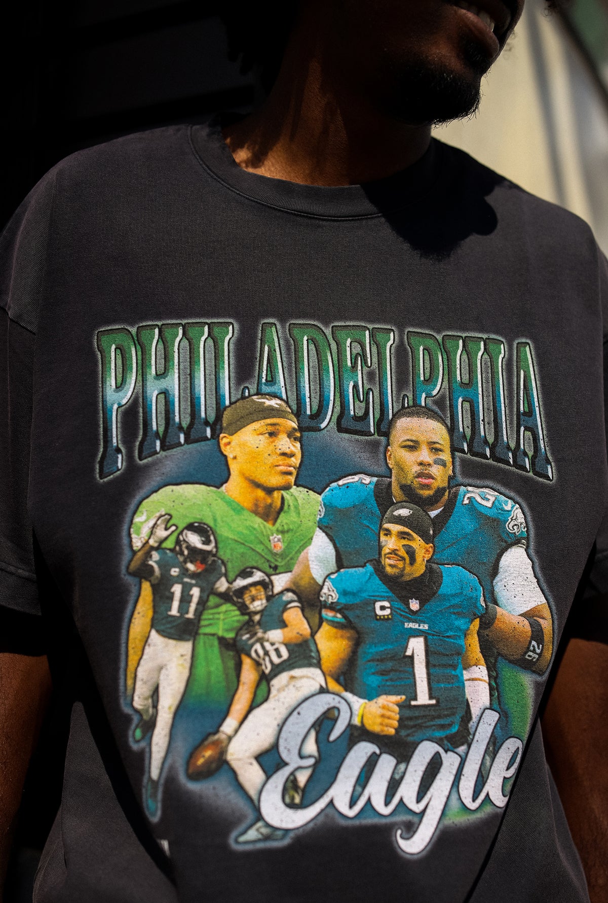 Philadelphia Eagles Vintage Heavyweight Garment Dyed T-Shirt - Black