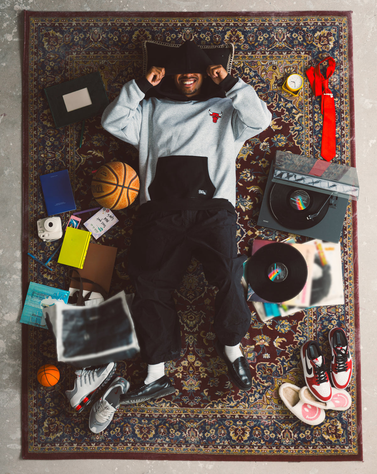 Chicago Bulls Colour Block Heavyweight Hoodie - Black / Grey Melange