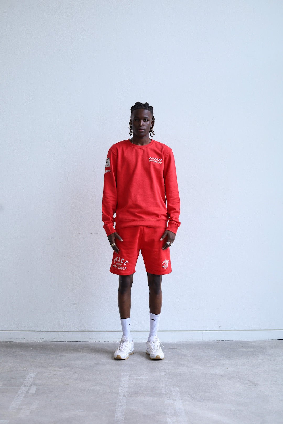 Peace Auto Shop Fleece Shorts - Red