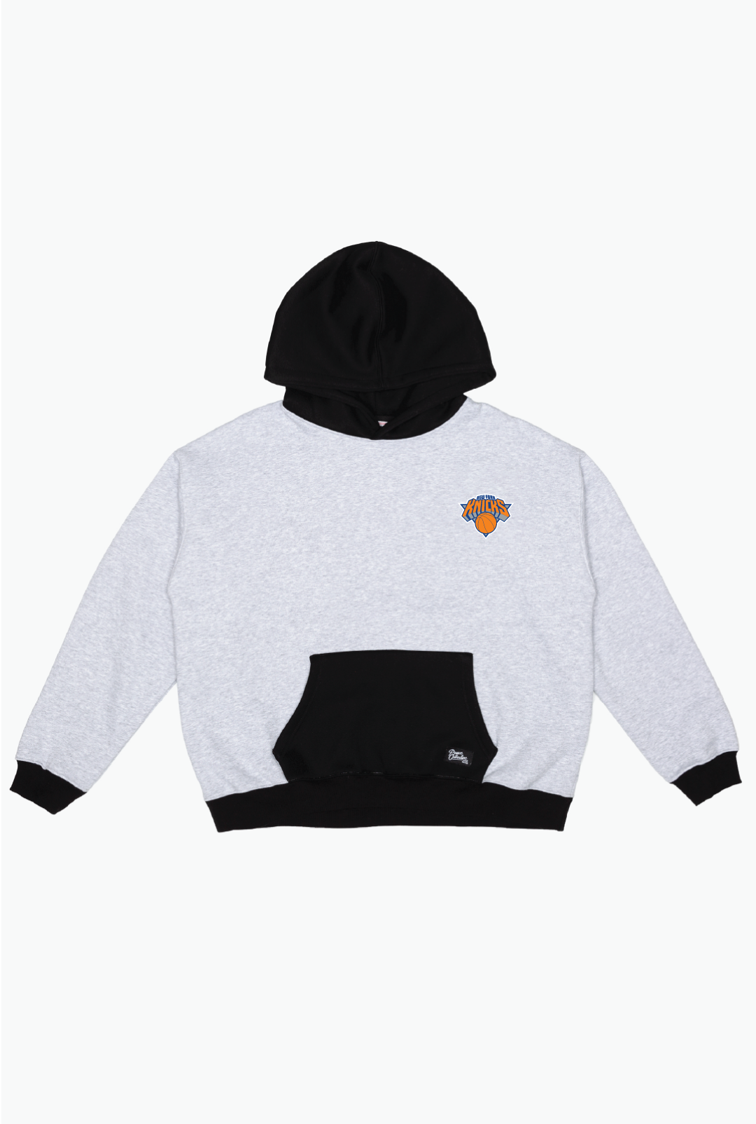 New York Knicks Colour Block Heavyweight Hoodie - Black / Grey Melange
