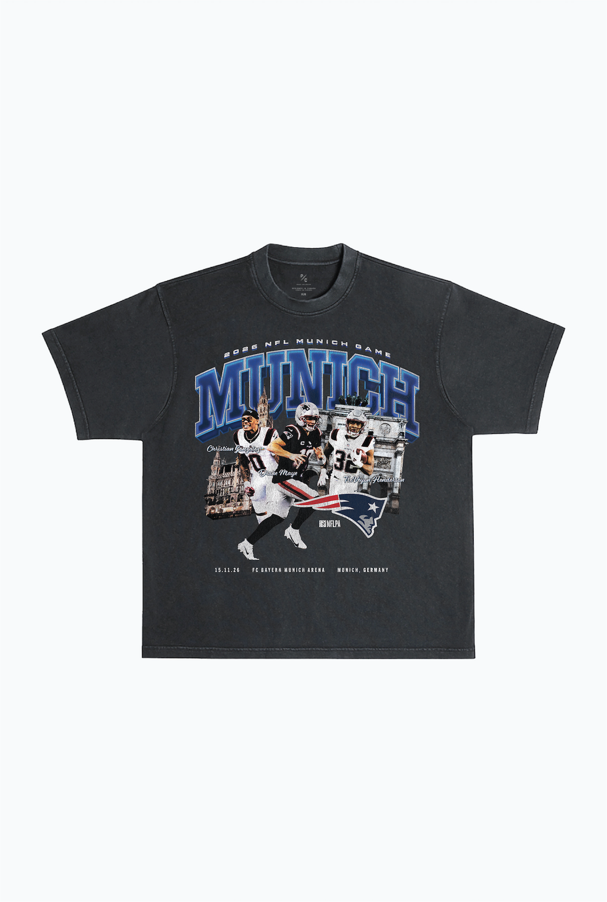 New England Patriots Munich Heavyweight Garment Dyed T-Shirt - Black