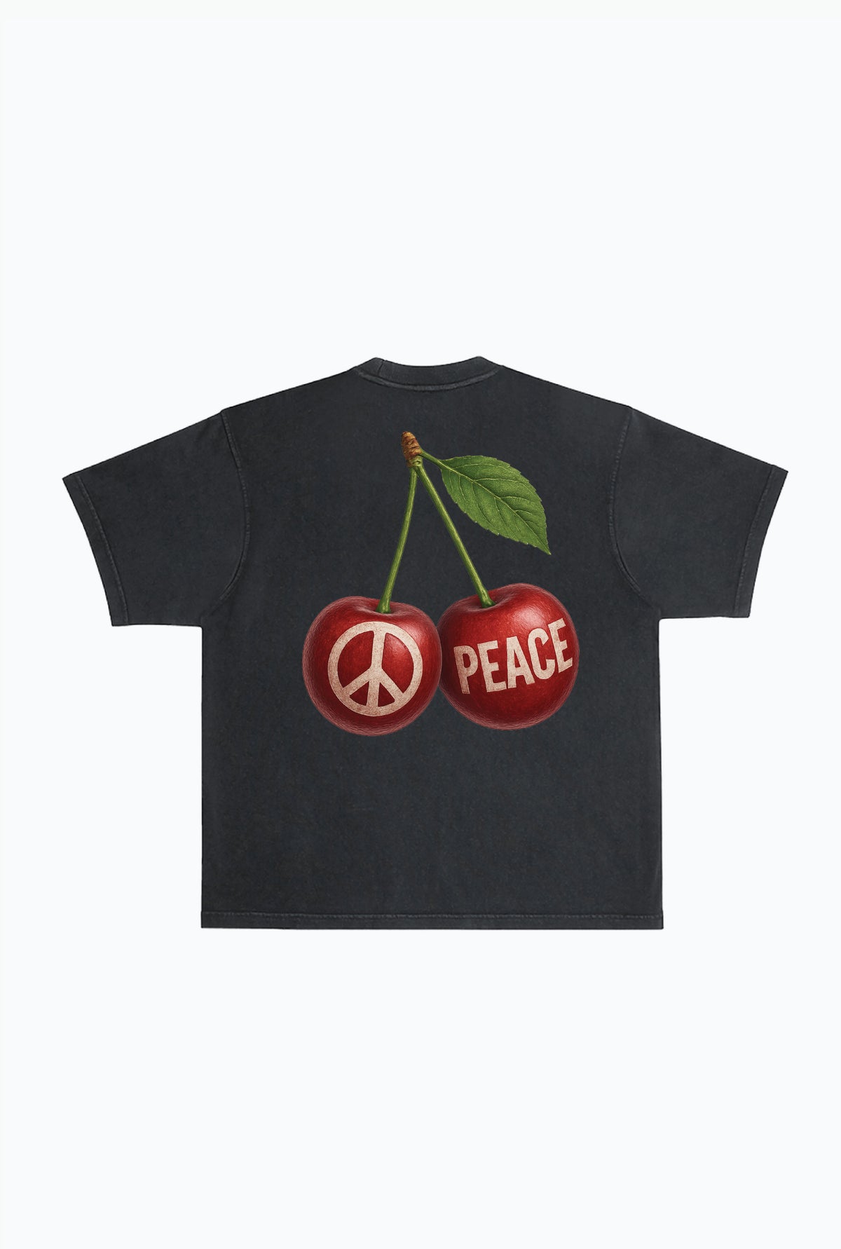 Cherry Peace Heavyweight Garment Dyed T-Shirt - Black