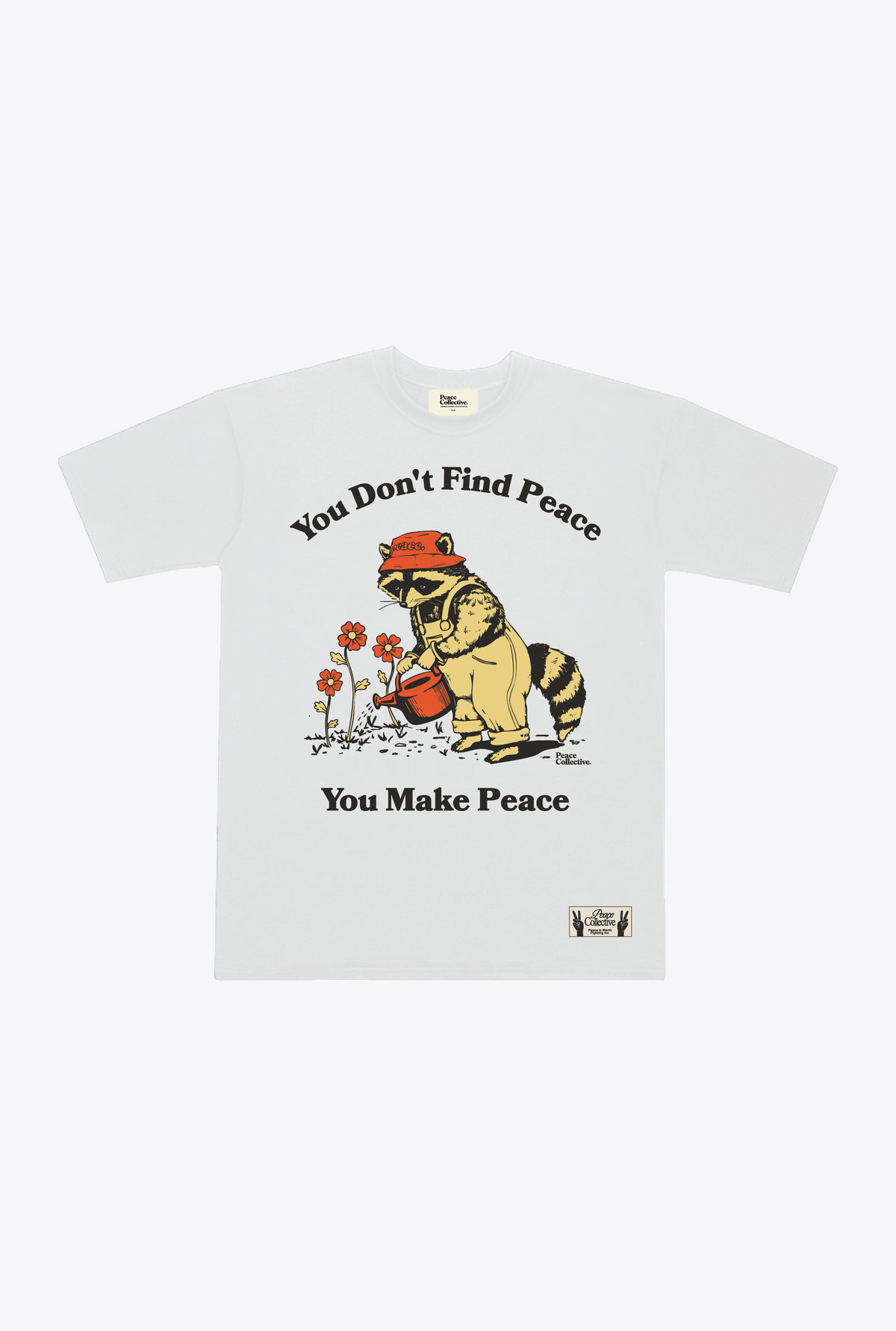 Make Peace Raccoon Heavyweight T-Shirt - White