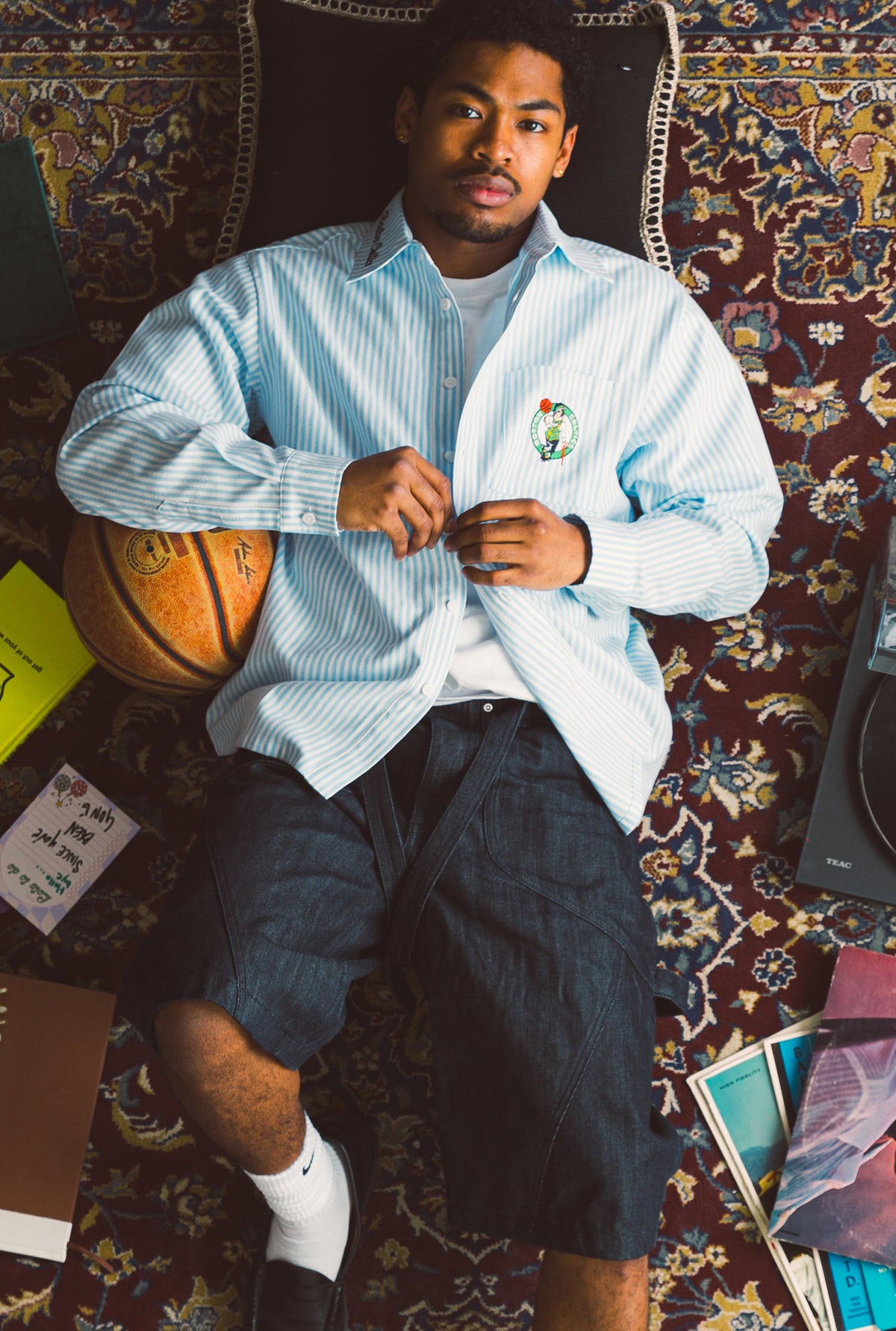 Boston Celtics Long Sleeve Poplin Shirt - White / Blue