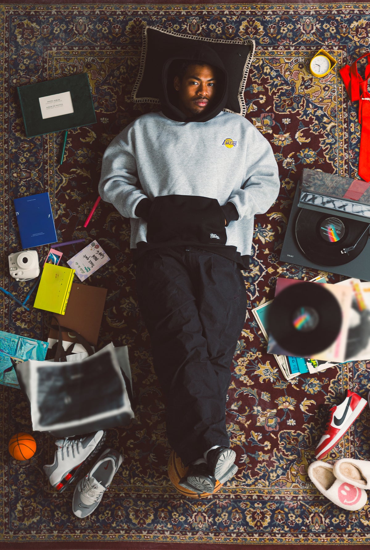 Los Angeles Lakers Colour Block Heavyweight Hoodie - Black / Grey Melange