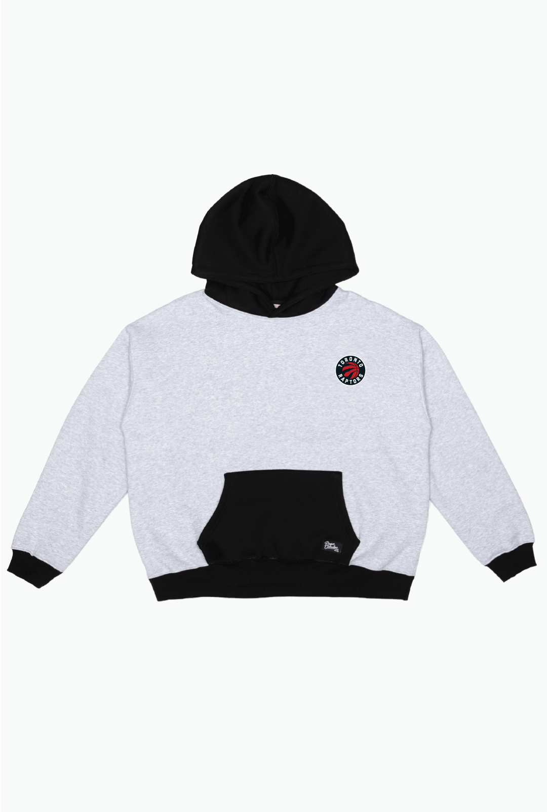 Toronto Raptors Colour Block Heavyweight Hoodie - Black / Grey Melange