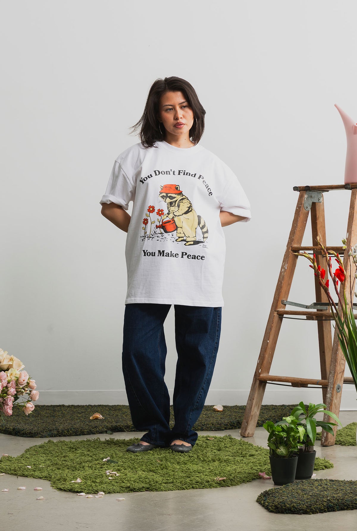 Make Peace Raccoon Heavyweight T-Shirt - White