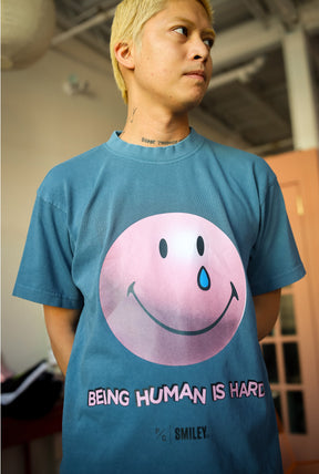 SMILEY: Being Human is Hard Heavyweight Garment Dyed T-Shirt - Pebble Blue