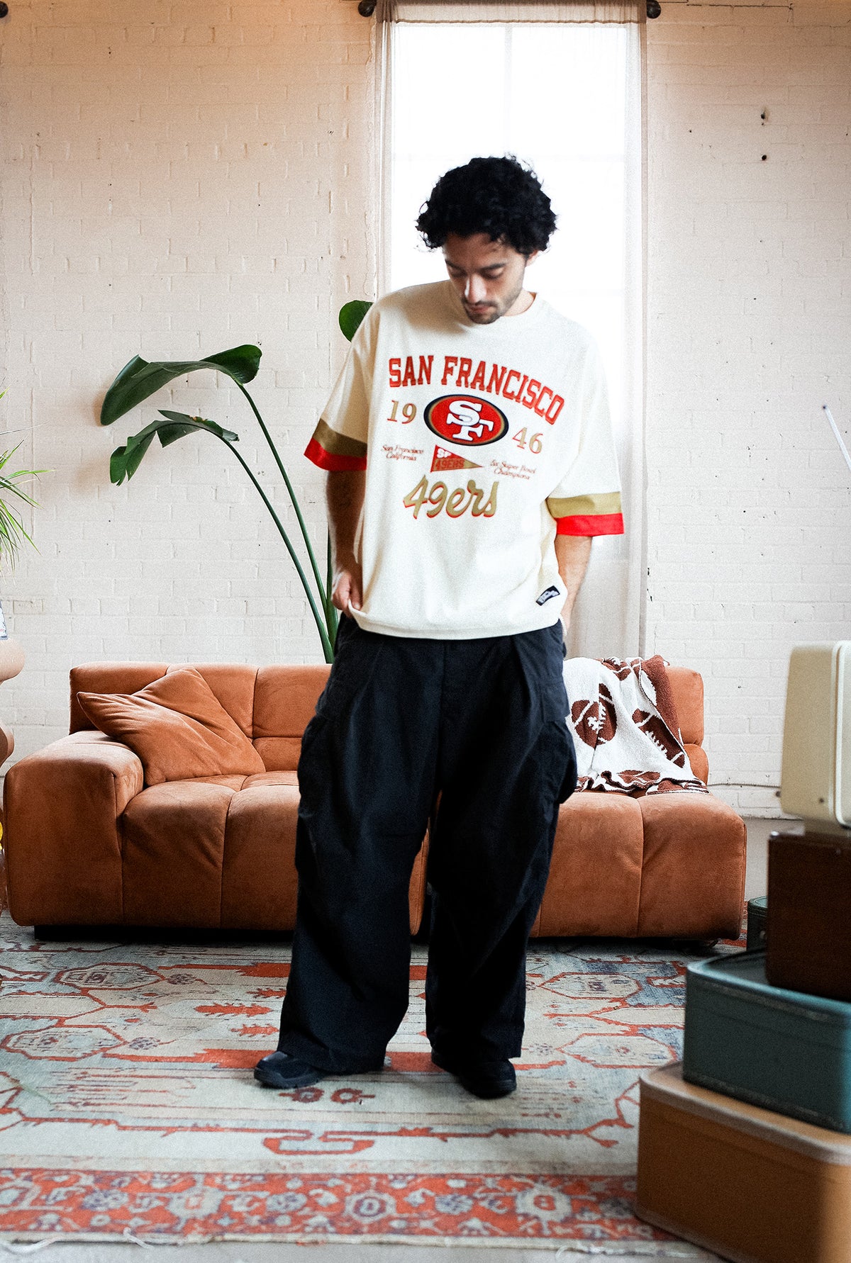 San Francisco 49ers Vintage Clubhouse Colour Blocked Heavyweight T-Shirt - Ivory