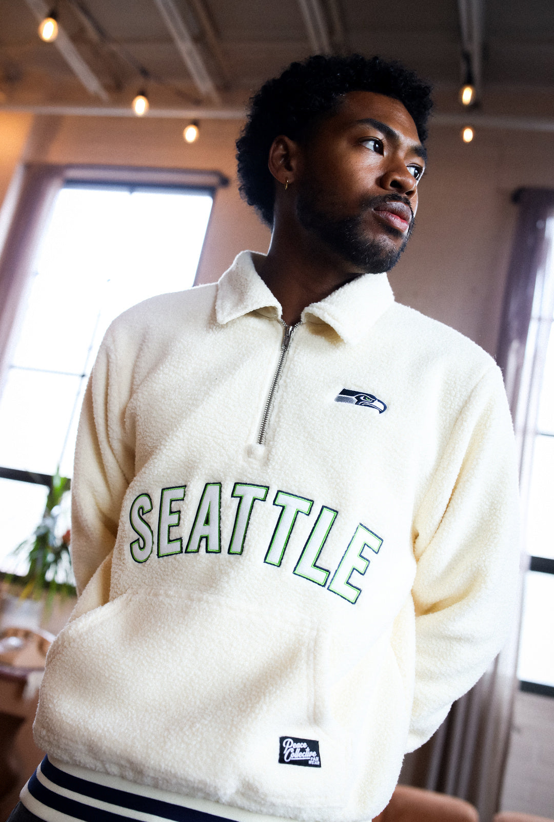 Seattle Seahawks Sport Through Texture Fleece 1/4 Zip - Ivory