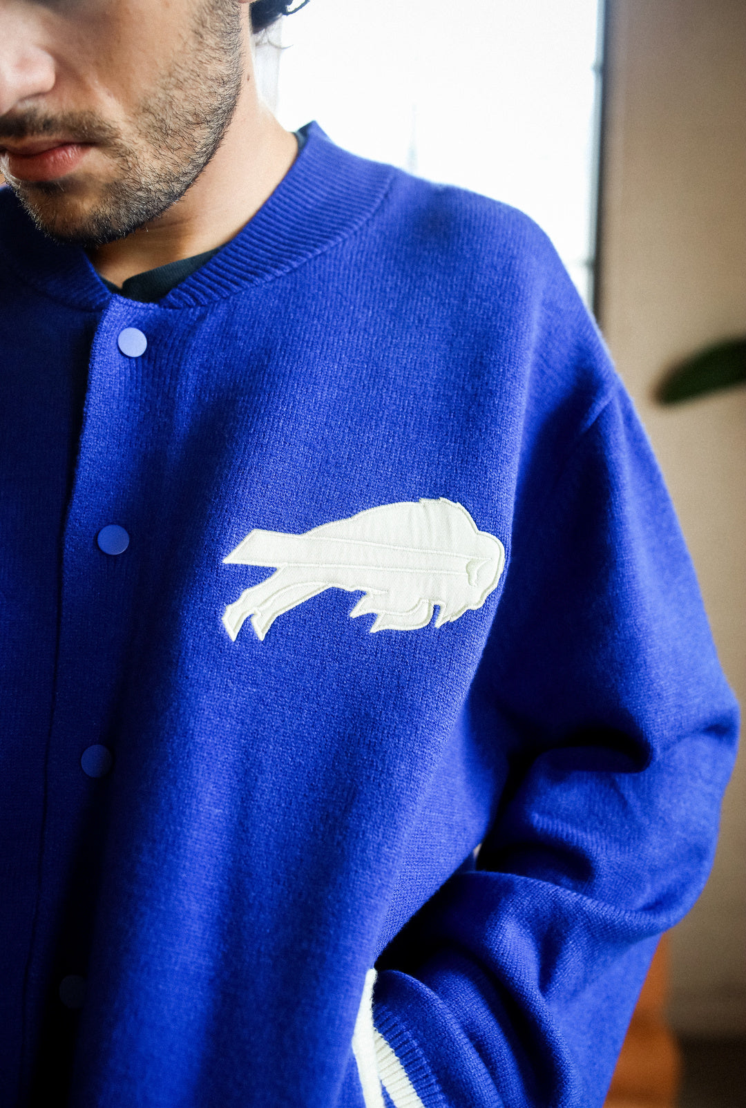 Buffalo Bills Fanleisure Knit Varsity Jacket - Navy