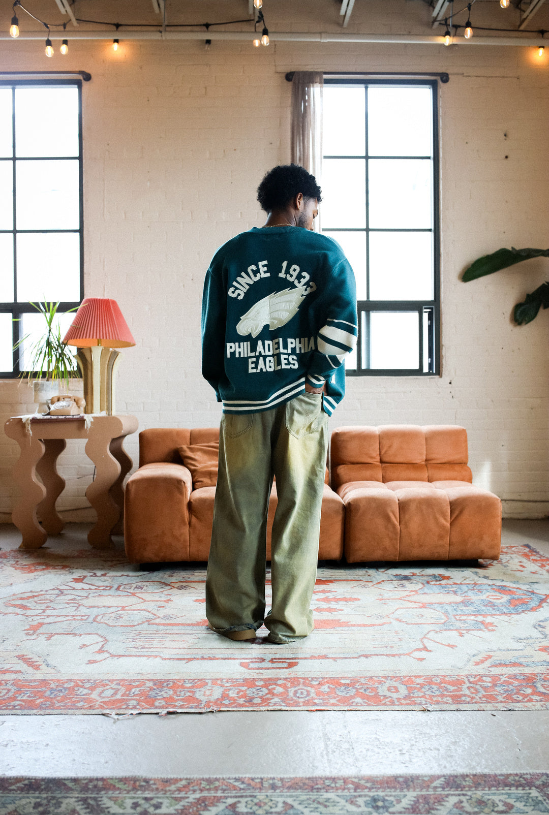 Philadelphia Eagles Fanleisure Knit Varsity Jacket - Midnight Green