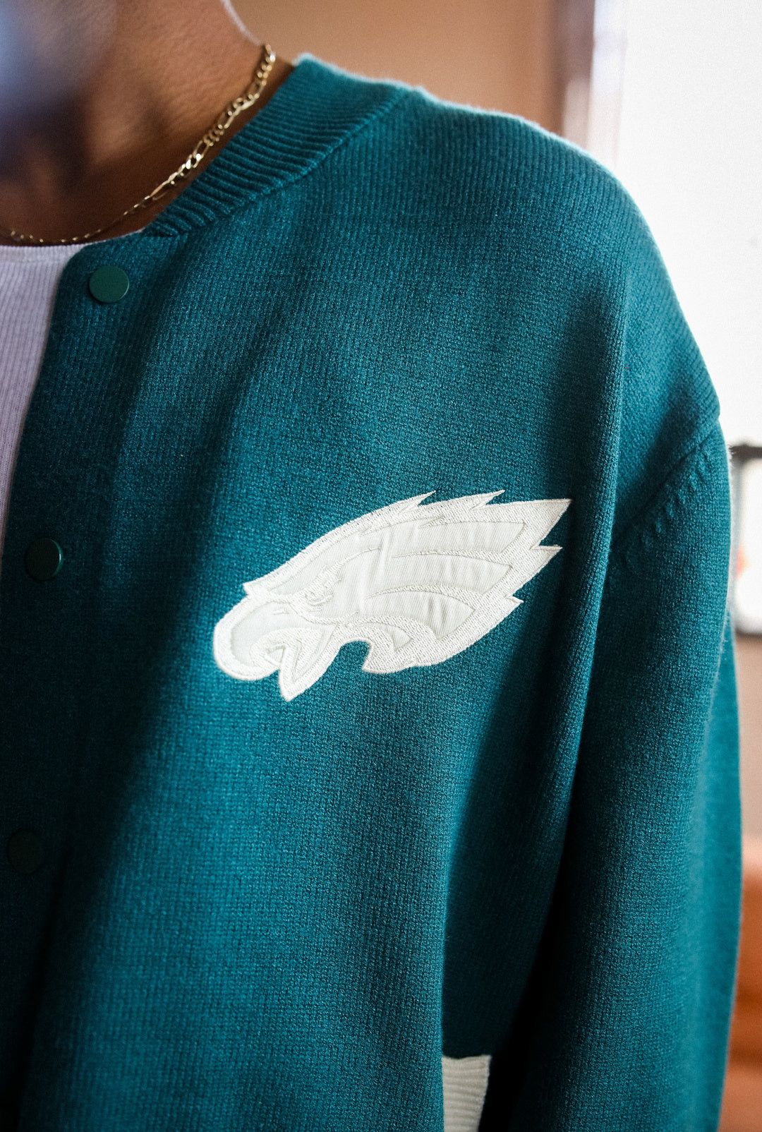 Philadelphia Eagles Fanleisure Knit Varsity Jacket - Midnight Green