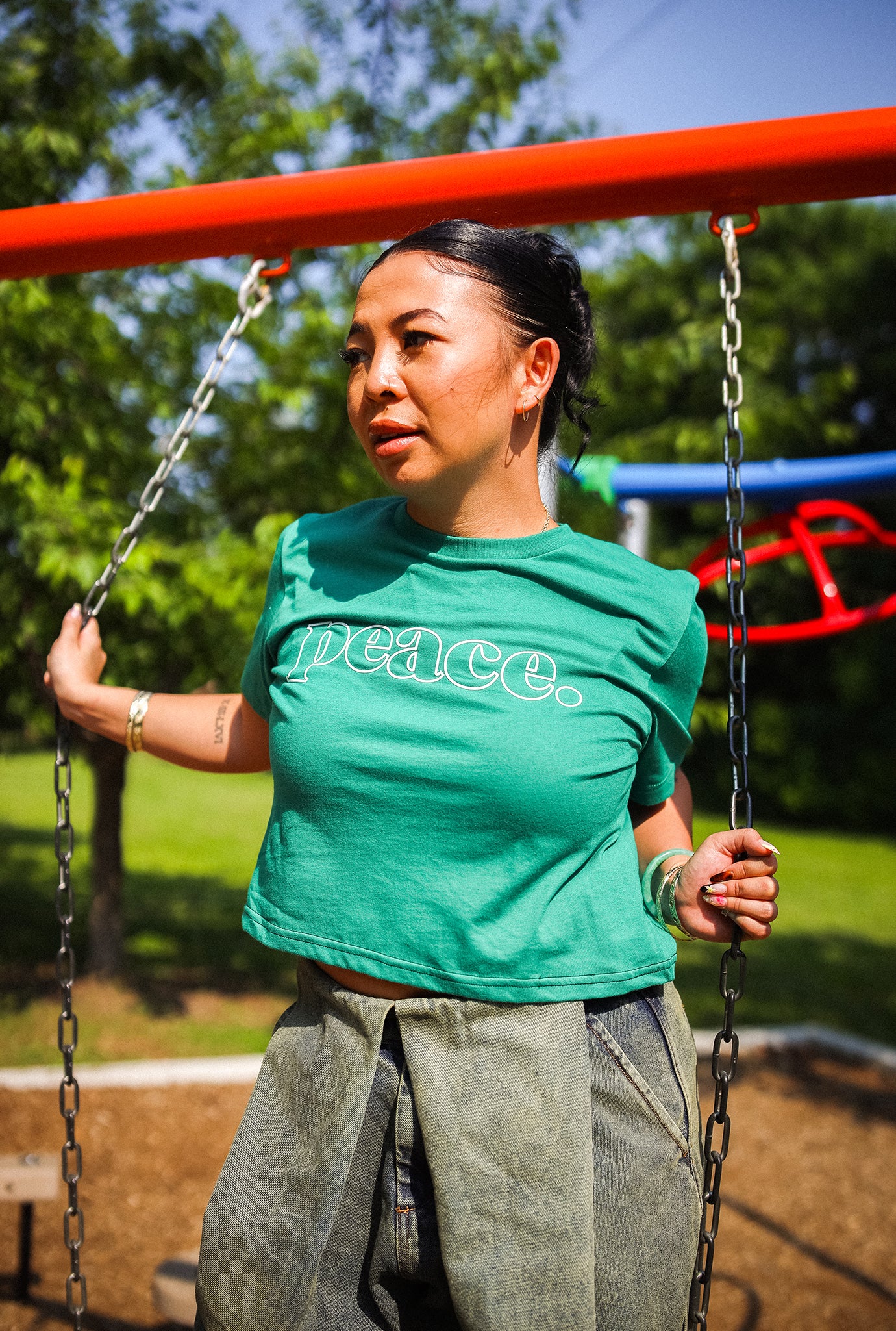 Peace Basics Cropped T-Shirt - Green