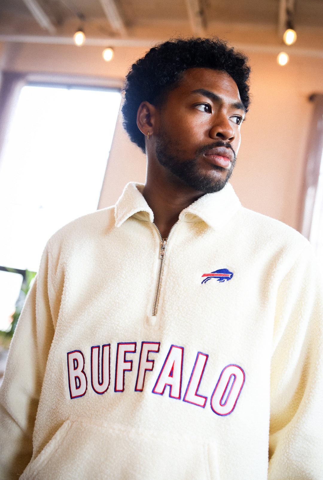 Buffalo Bills Sport Through Texture Fleece 1/4 Zip - Ivory