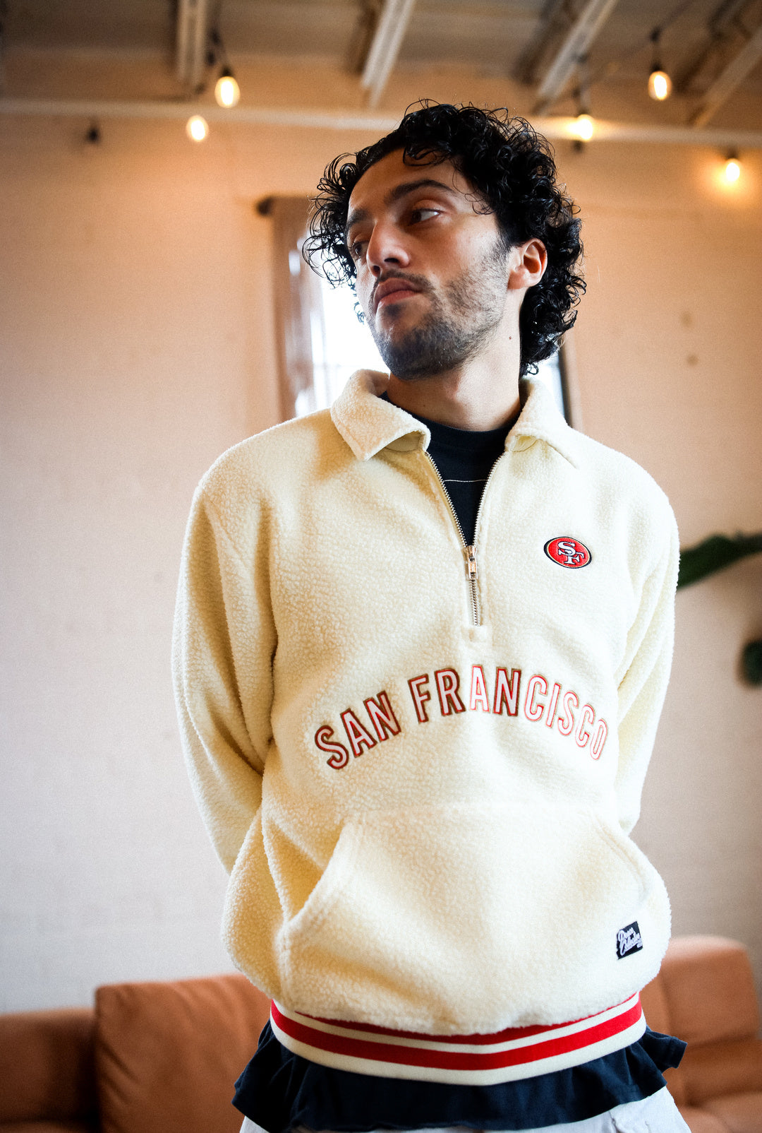 San Francisco 49ers Sport Through Texture Fleece 1/4 Zip - Ivory