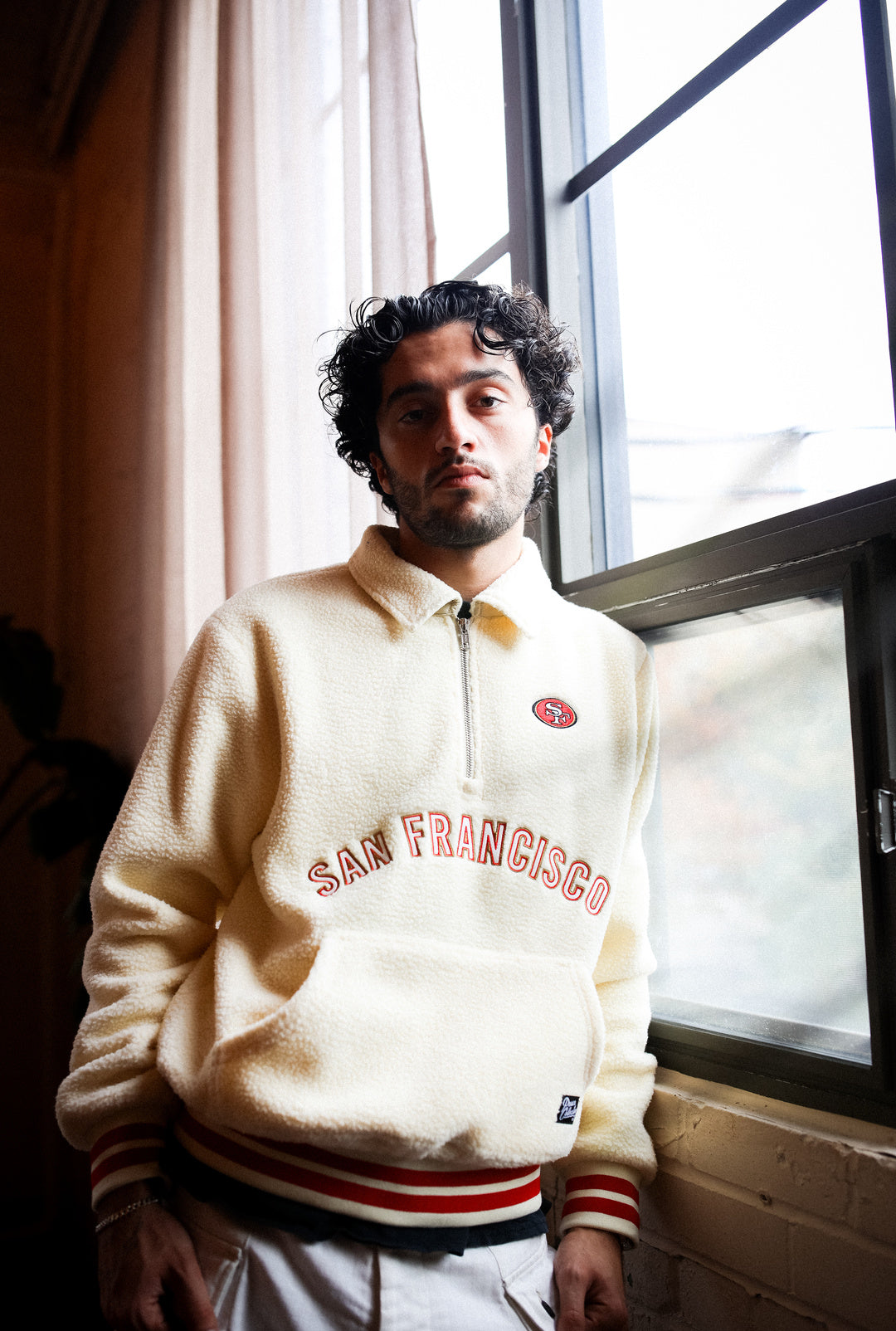 San Francisco 49ers Sport Through Texture Fleece 1/4 Zip - Ivory