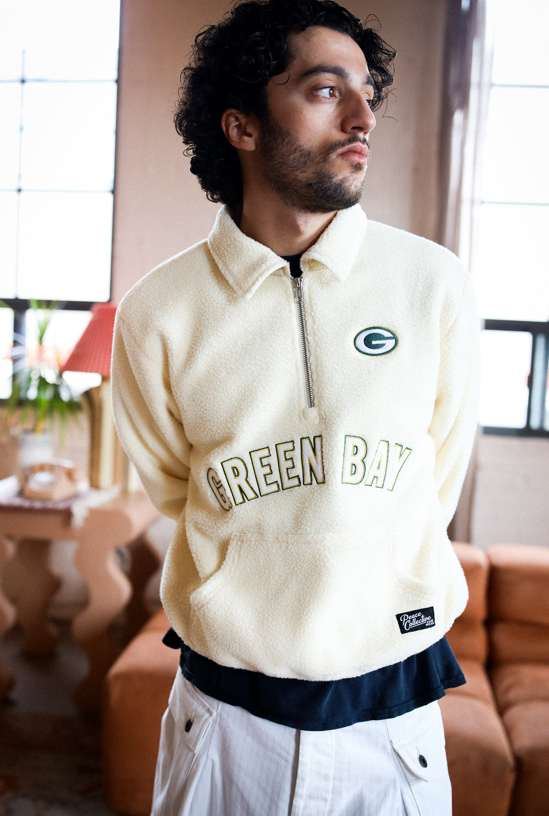 Green Bay Packers Sport Through Texture Fleece 1/4 Zip - Ivory