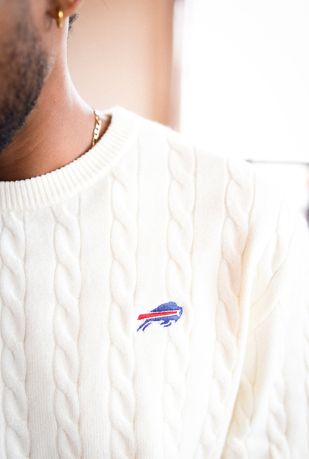 Buffalo Bills Fanleisure Micro Logo Knit Sweater - Ivory