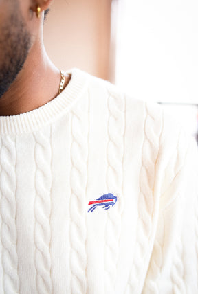 Buffalo Bills Fanleisure Micro Logo Knit Sweater - Ivory