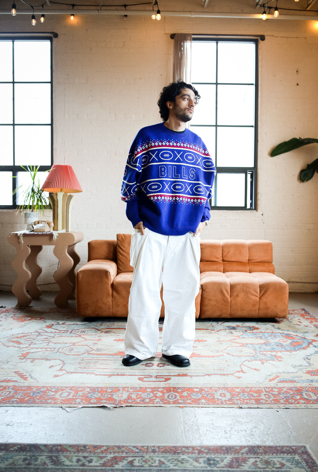 Buffalo Bills Vintage Clubhouse Fairisle Knit Sweater - Navy