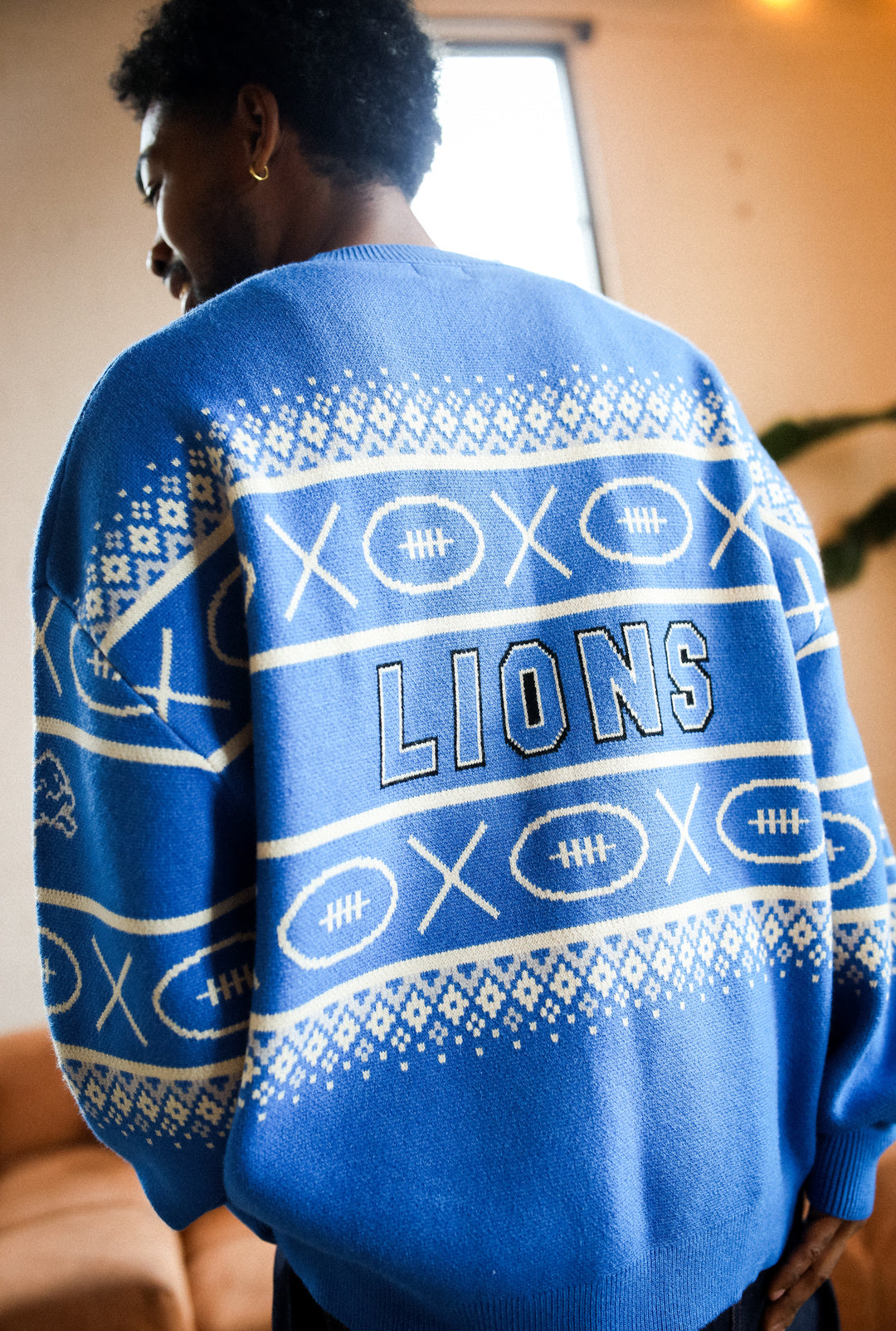 Detroit Lions Vintage Clubhouse Fairisle Knit Sweater - Royal