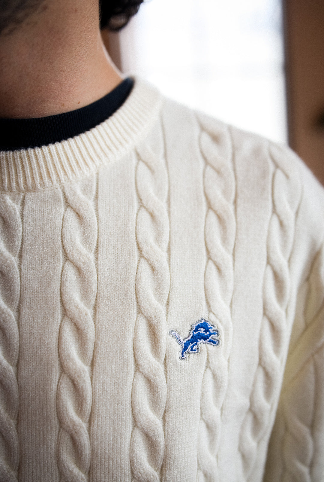 Detroit Lions Fanleisure Micro Logo Knit Sweater - Ivory