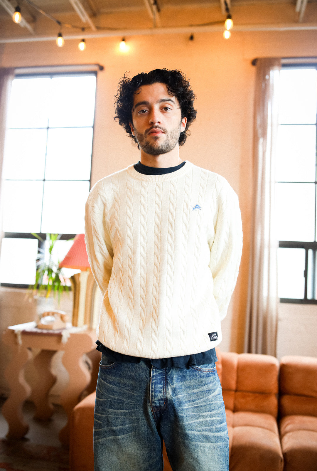 Detroit Lions Fanleisure Micro Logo Knit Sweater - Ivory