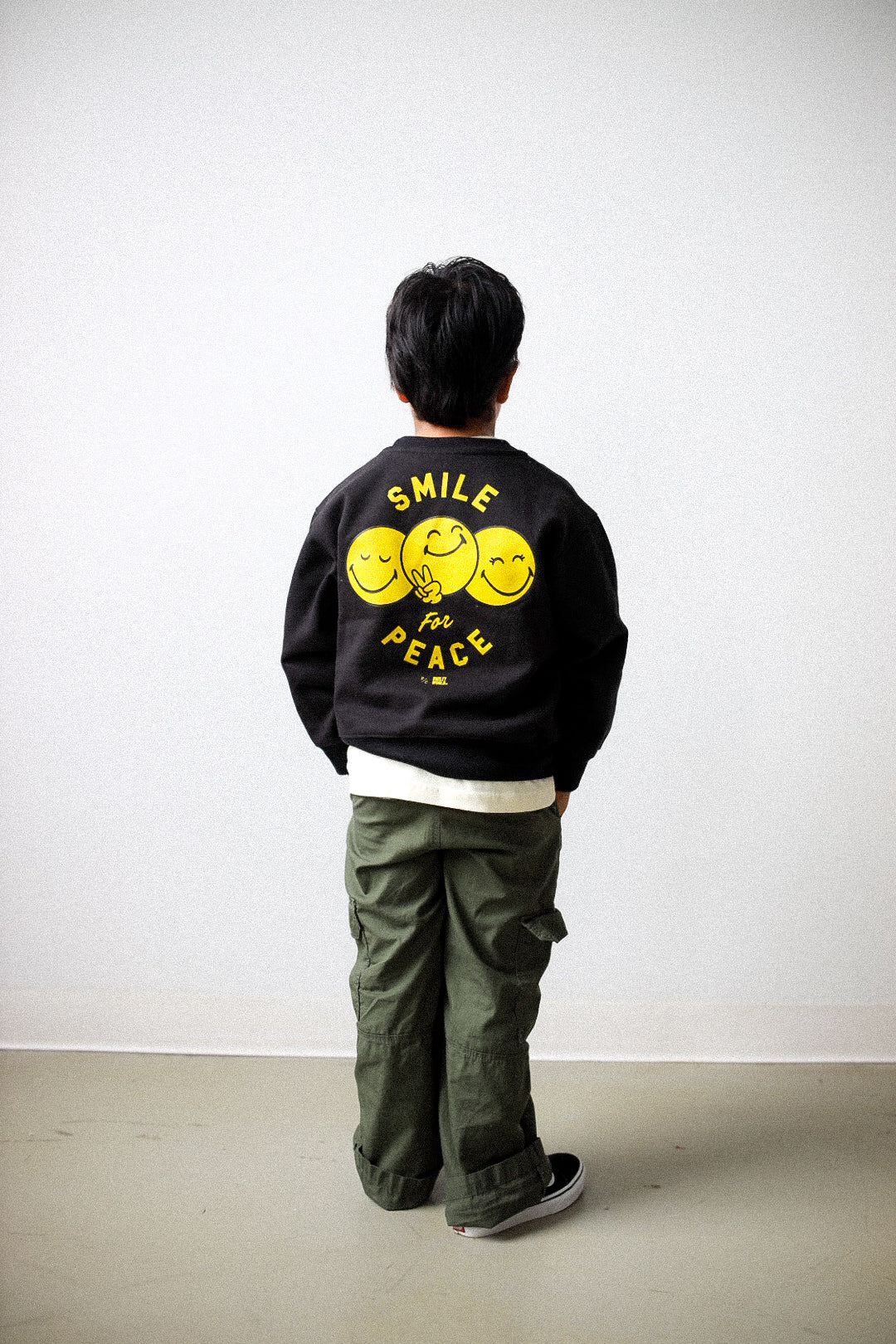 P/C x SmileyWorld Smile for Peace Youth Heavyweight Crewneck - Black