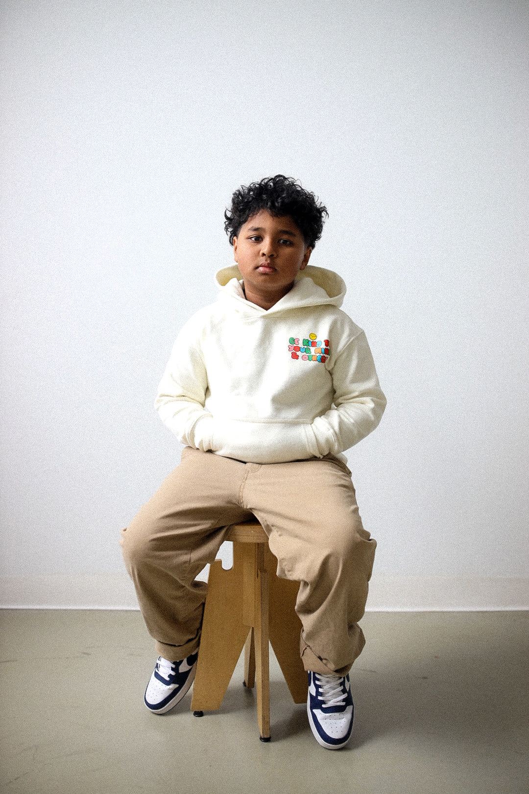 P/C x SmileyWorld Be Kind To Your Mind & Others Youth Heavyweight Hoodie  - Ivory
