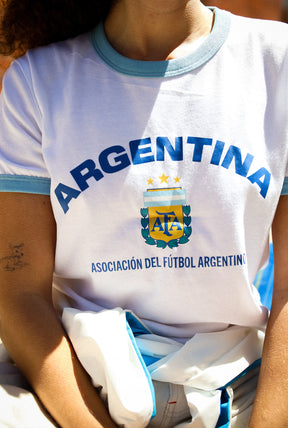 Argentina Cropped Ringer T-Shirt - White