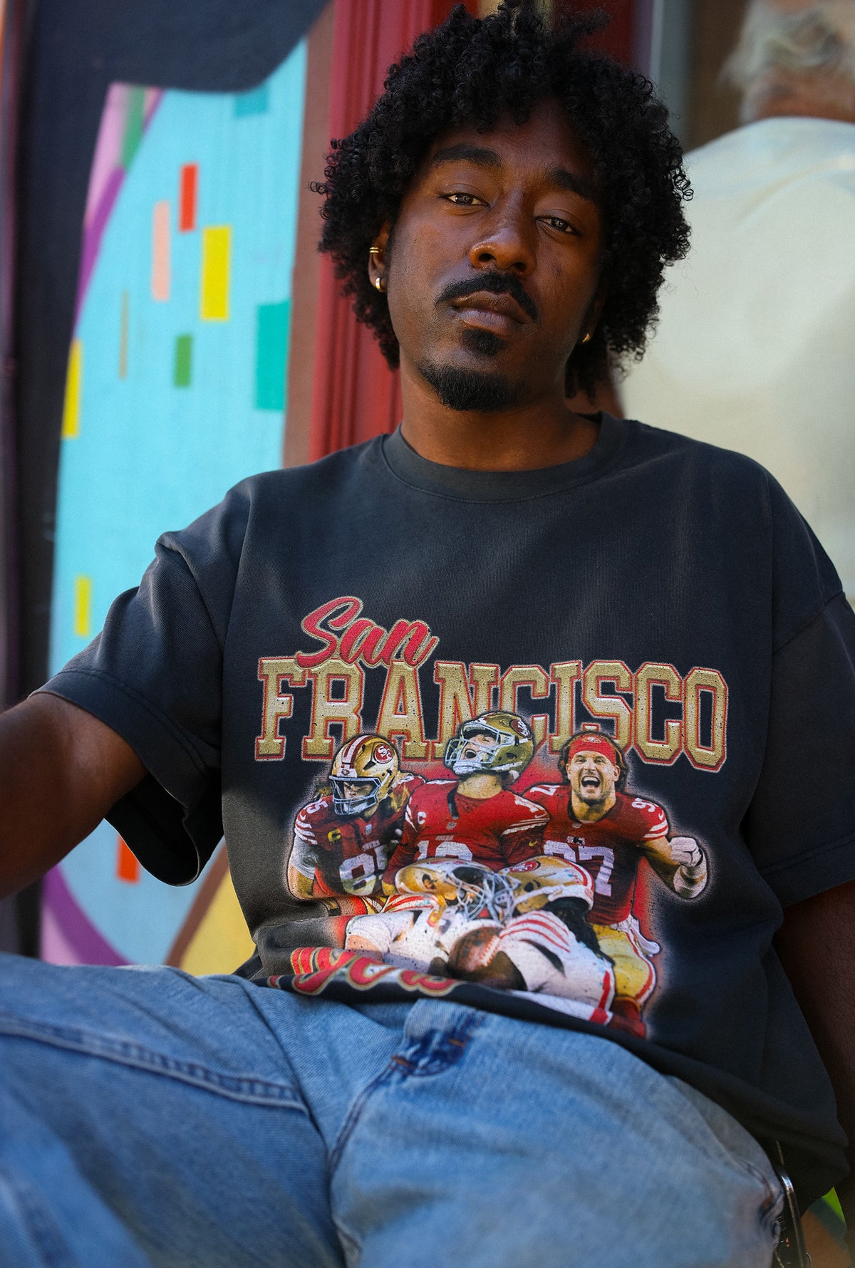 San Francisco 49ers Vintage Heavyweight Garment Dyed T-Shirt - Black