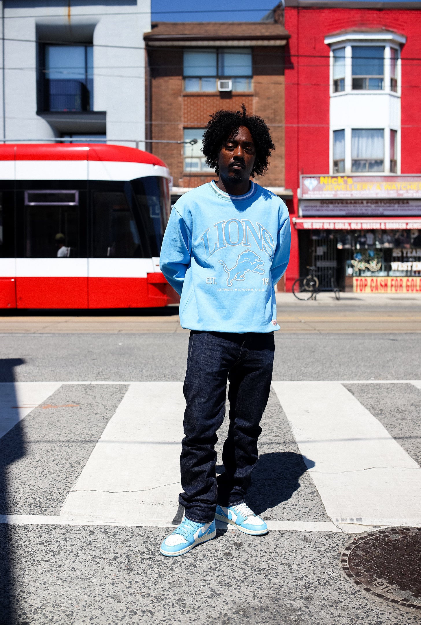 Detroit Lions Vintage Striped Heavyweight Crewneck - Baby Blue