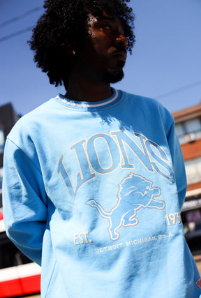 Detroit Lions Vintage Striped Heavyweight Crewneck - Baby Blue