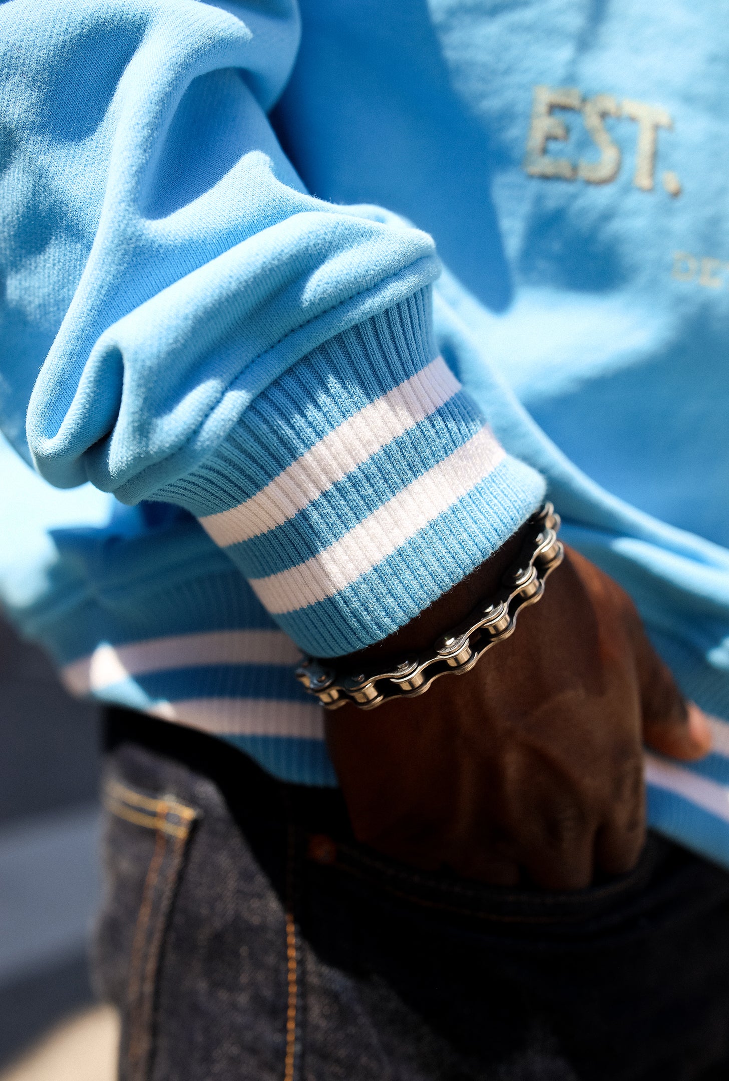 Detroit Lions Vintage Striped Heavyweight Crewneck - Baby Blue