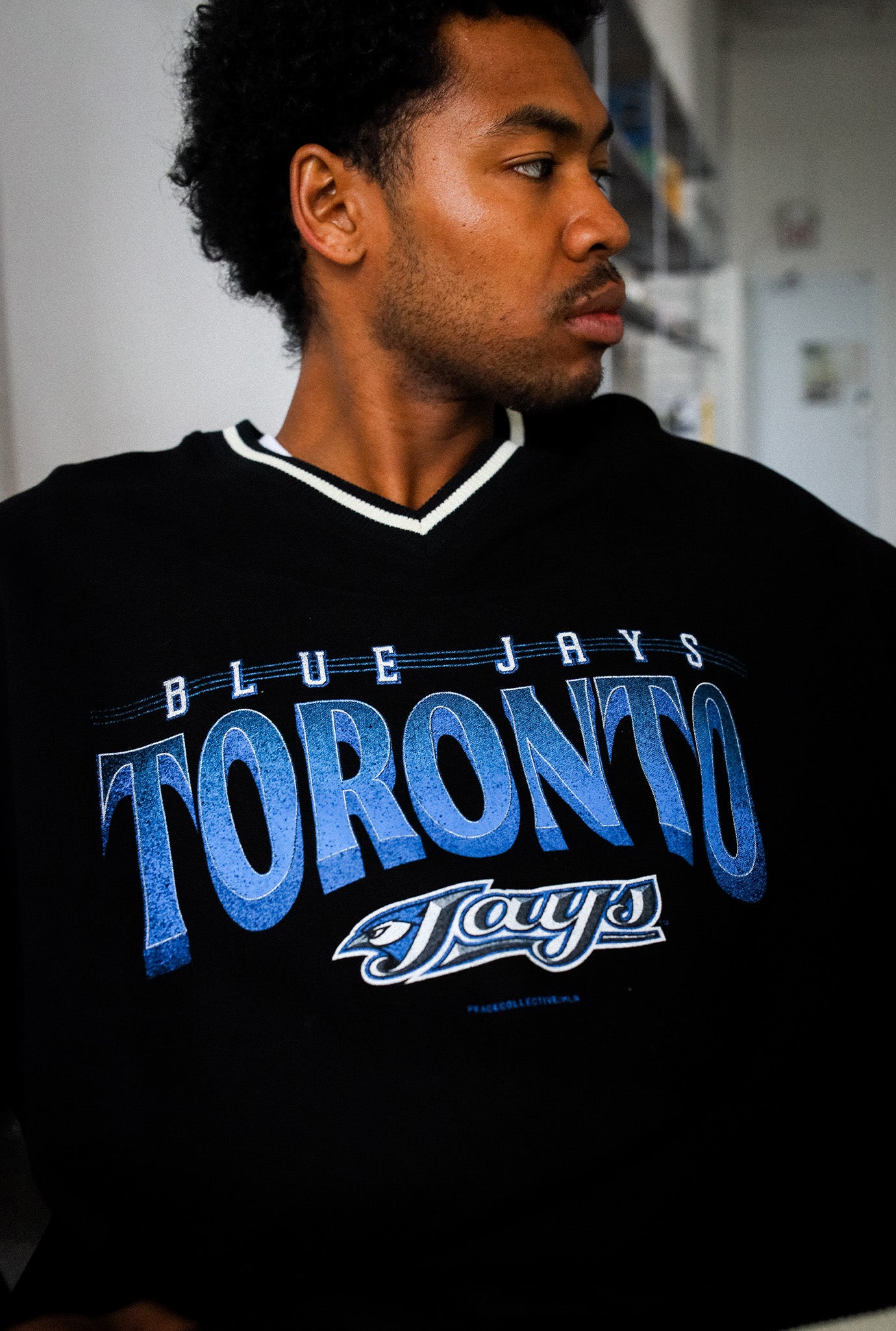 Sweat-shirt à col en V épais des Blue Jays de Toronto - Noir