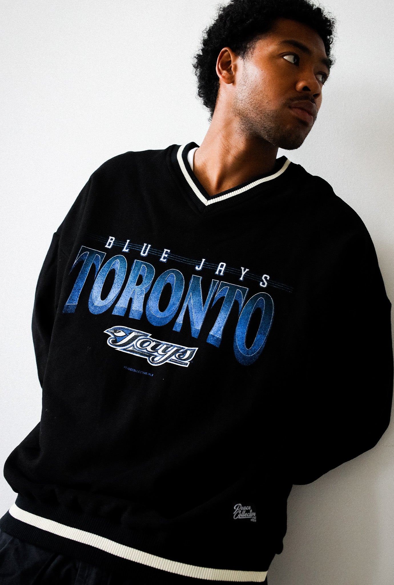 Sweat-shirt à col en V épais des Blue Jays de Toronto - Noir