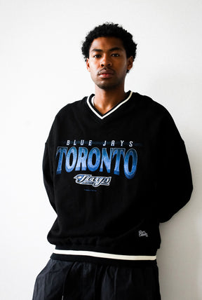 Sweat-shirt à col en V épais des Blue Jays de Toronto - Noir