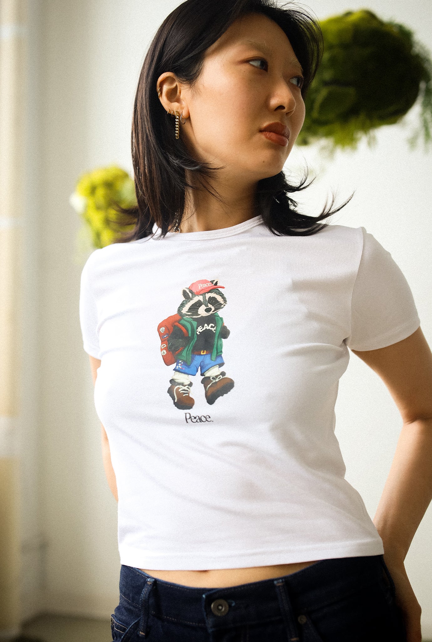 Trash Teddy Summer Vacation: Hiking Teddy Baby Tee - White