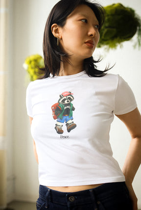 Trash Teddy Summer Vacation: Hiking Teddy Baby Tee - White