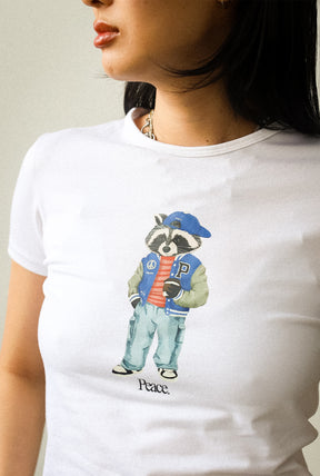 Trash Teddy Summer Vacation: Fashion Teddy Baby Tee - White