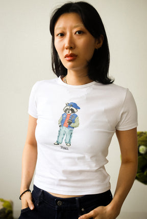 Trash Teddy Summer Vacation: Fashion Teddy Baby Tee - White