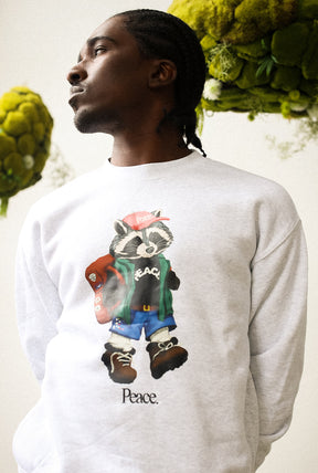 Trash Teddy Summer Vacation: Hiking Teddy Crewneck - Ash