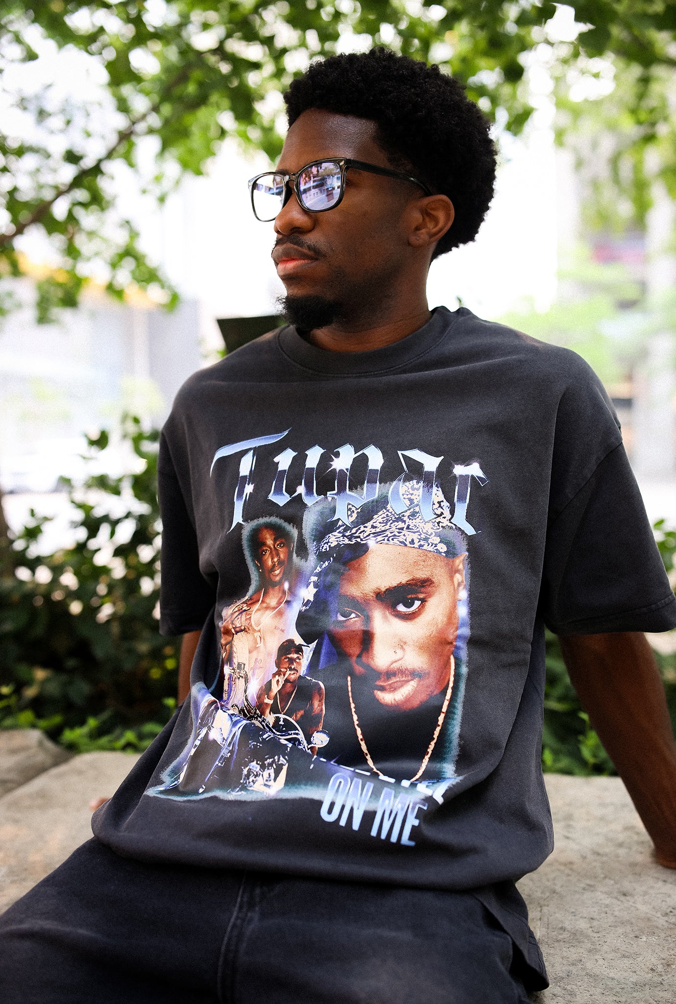 Tupac Heavyweight Garment Dyed T-Shirt - Black