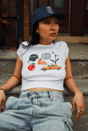 New York City Destination Icons Baby Tee - White