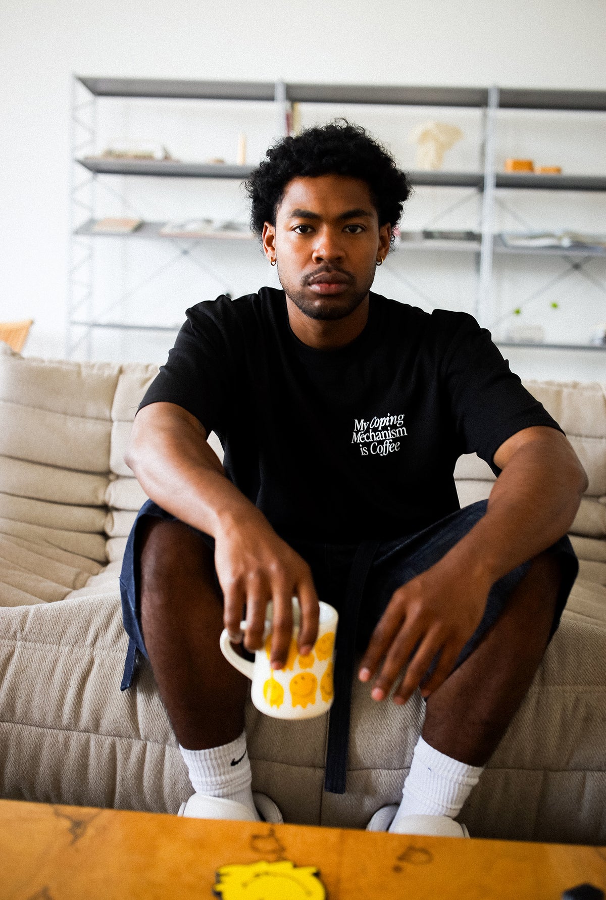 P/C x Smiley: My Coping Mechanism is Coffee Heavyweight T-Shirt - Black