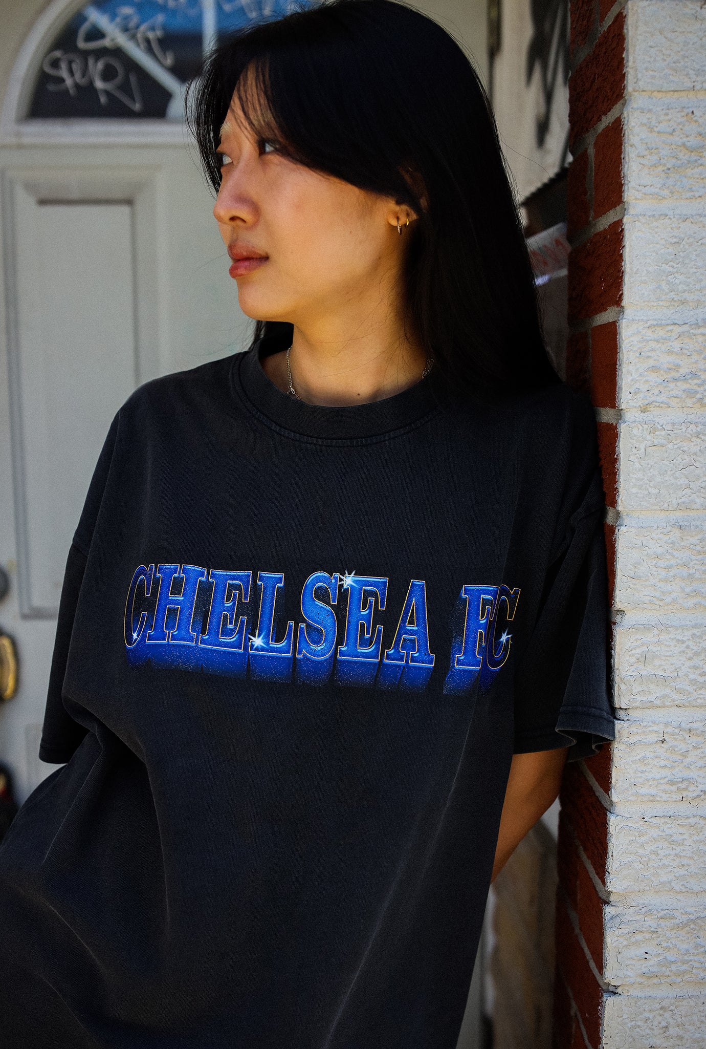 Chelsea FC Heavyweight Garment Dyed T-Shirt - Off Black