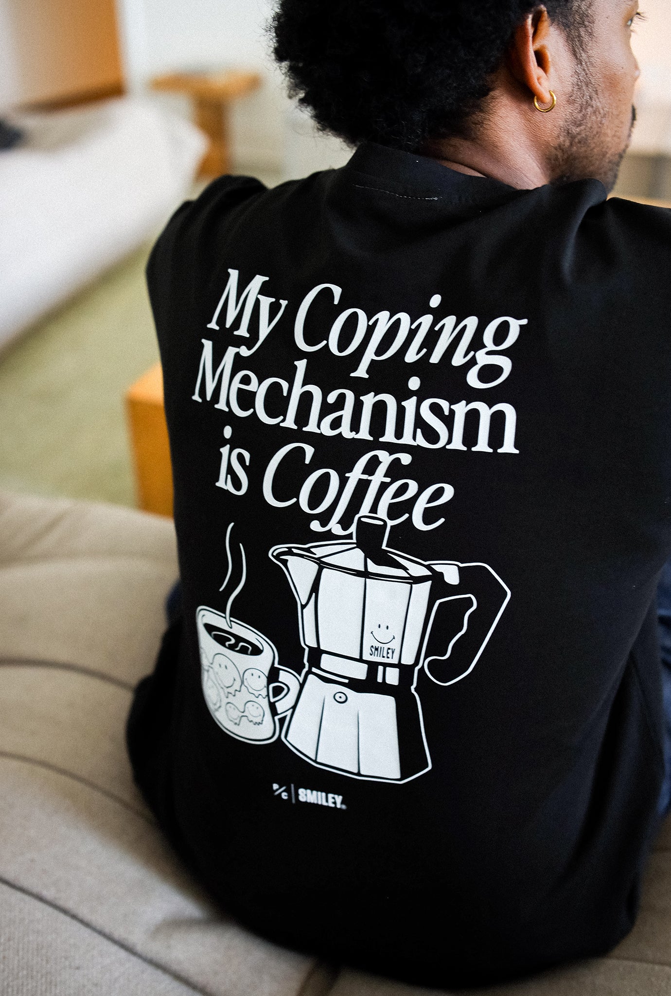 P/C x Smiley: My Coping Mechanism is Coffee Heavyweight T-Shirt - Black